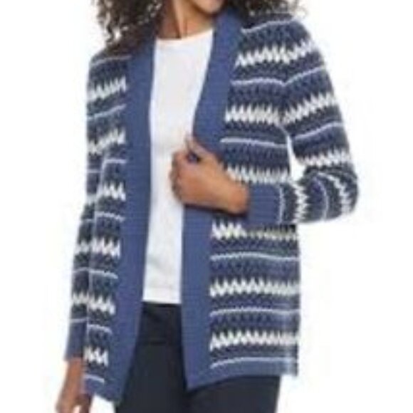 Croft & Barrow Navy and White Zigzag Cardigan Sweater Petite Small NWT - Picture 3 of 5